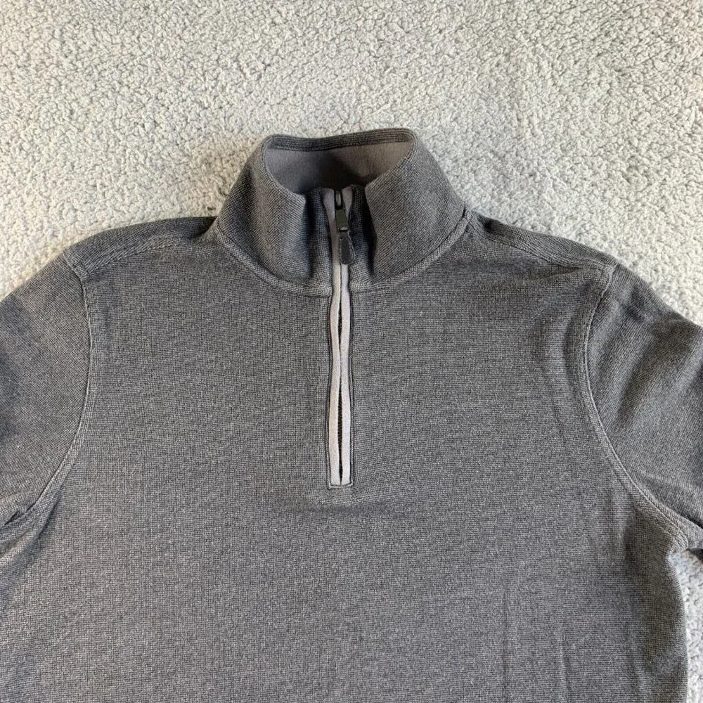 Banana Republic Sweater Mens Medium Gray Birdseye 1 Waffle Knit Pullover 1/4 Zip